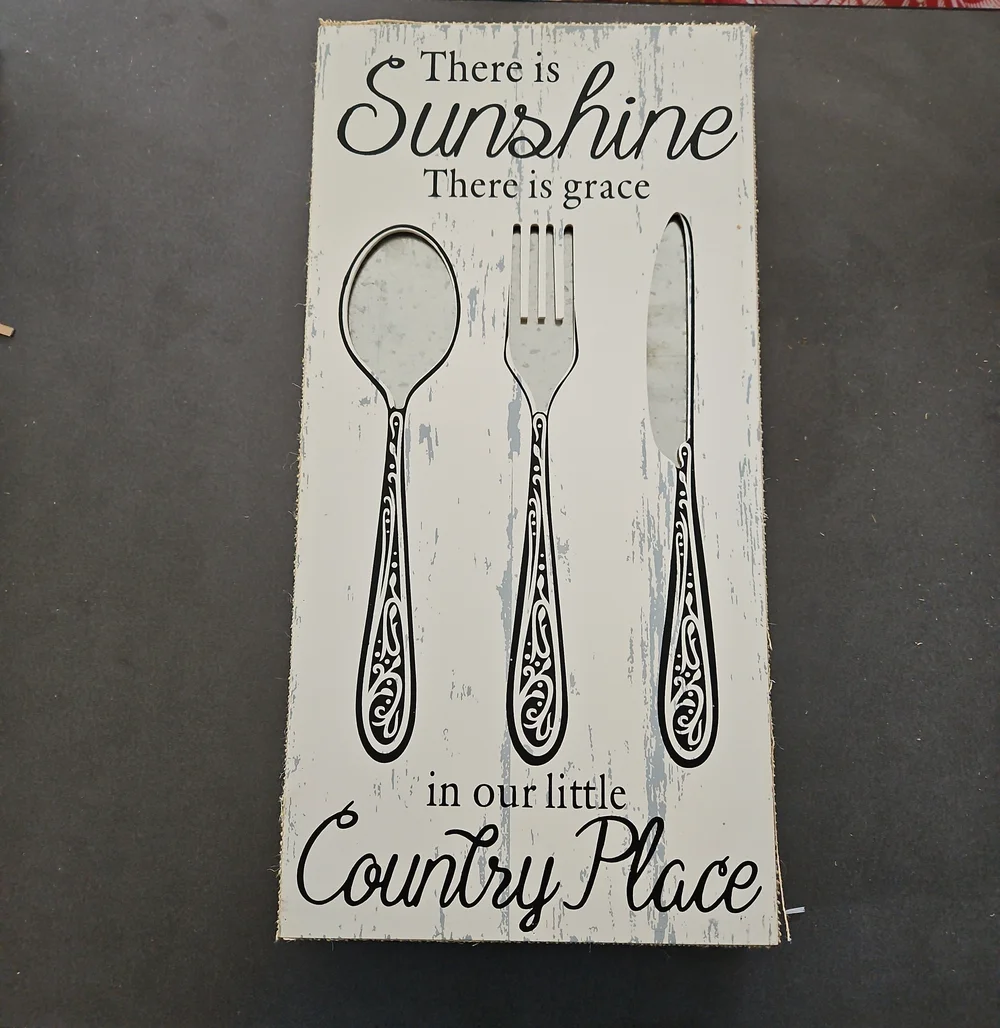 White Country Cutlery Wall Art Sign - Rustic Kitchen Decor